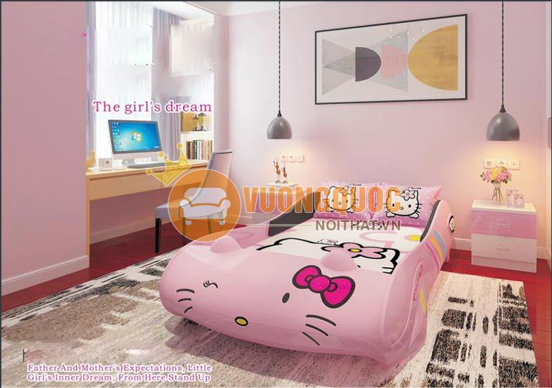 Giường ô tô cao cấp màu hồng dễ thương TCT5-1